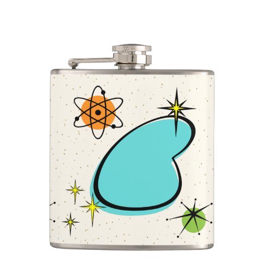 Retro Atomic Boomerang Vinyl Wrapped Flask Heupfles (Voorkant)