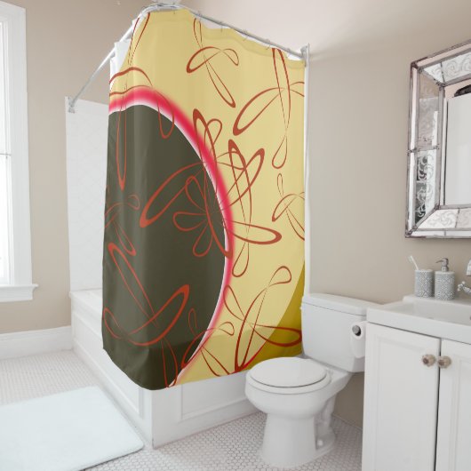 Retro Atomic Burst: Mid-Century Modern Douchegordijn (In situ)