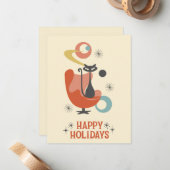 Retro Atomic Cat  Prettige feestdagen Notitiekaartje (Voorkant / Achterkant in situ)