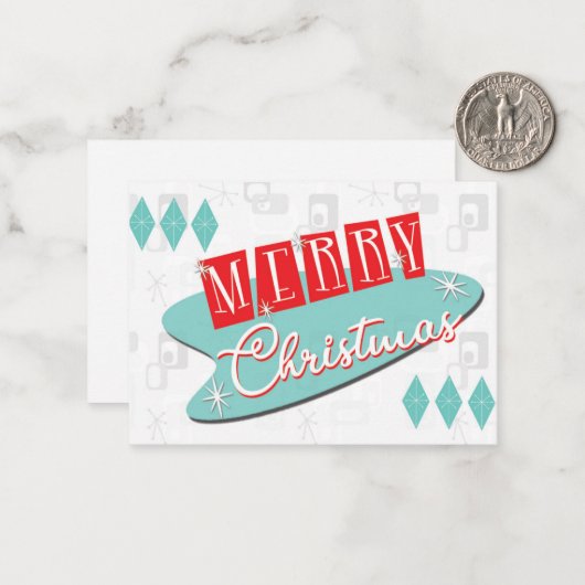 Retro Atomic Christmas Notitiekaartje (Voorkant / Achterkant in situ)