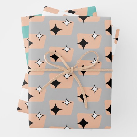 Retro Atomic Diamonds Pattern Trio Inpakpapier Vel (In situ)