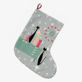 Retro Atomic Era Cats & Clock Kerststop Grote Kerstsok (Voorkant (Hangend))