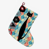 Retro Atomic Era Cool Cat Blue Kerstmis Stocking Grote Kerstsok (Voorkant (Hangend))