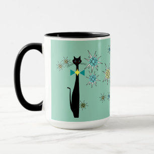Retro Atomic Era Cool Cat & Stars Midden eeuw Mok