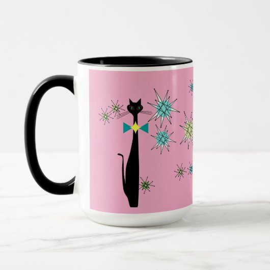 Retro Atomic Era Cool Cat & Stars Midden eeuw Mok (Links)