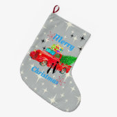 Retro Atomic Era Cool Cats & Red Pickup Truck Grote Kerstsok (Voorkant (Hangend))