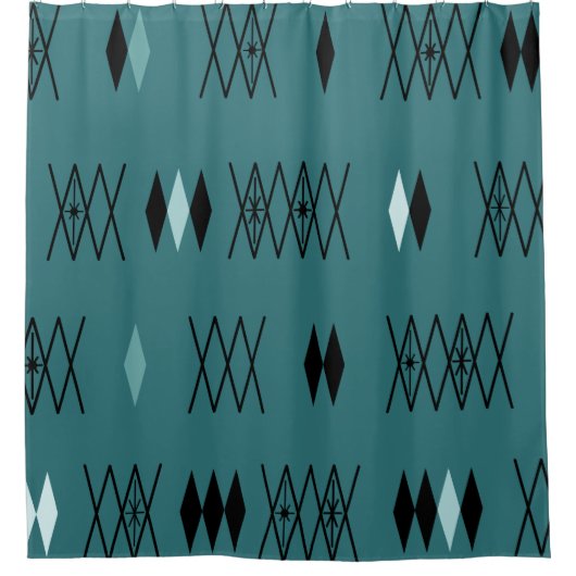 Retro Atomic Era Diamonds Blauwgroen Douchegordijn (Voorkant)