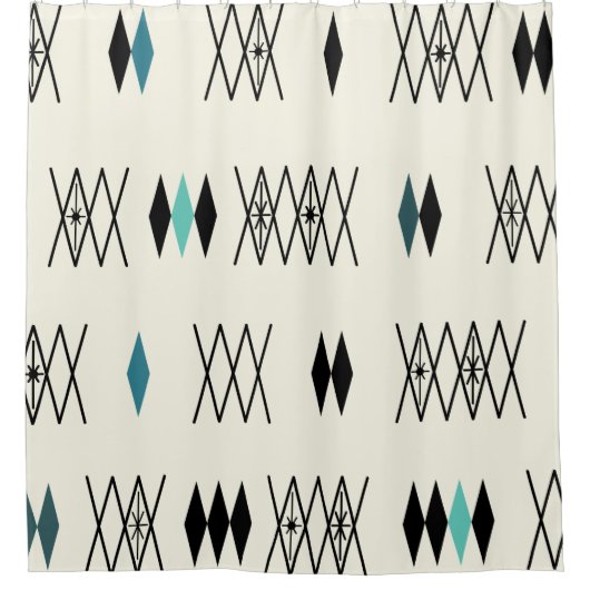 Retro Atomic Era Diamonds Pattern Turquoise Douchegordijn (Voorkant)