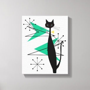 Retro Atomic Era MCM Cool Cat Canvas Afdruk