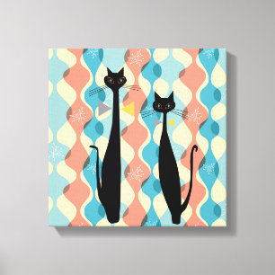 Retro Atomic Era MCM Cool Cat Canvas v2 Afdruk