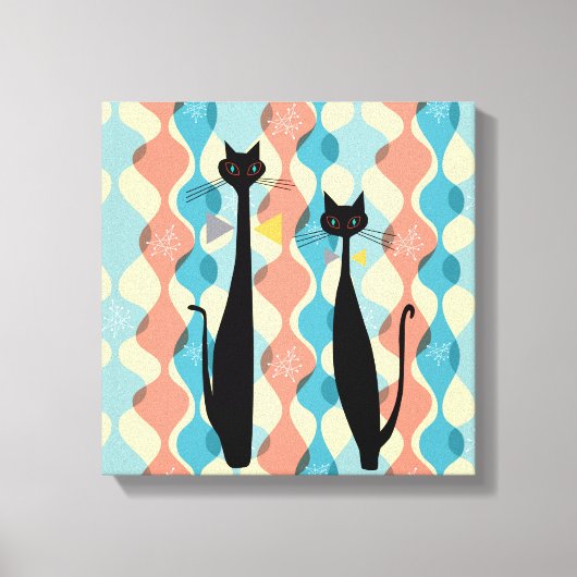 Retro Atomic Era MCM Cool Cat Canvas v2 Afdruk (Voorkant)