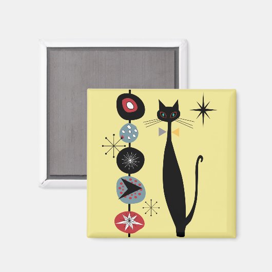 Retro Atomic Era MCM Cool Cat Magneet v1 (Voorkant / Achterkant)