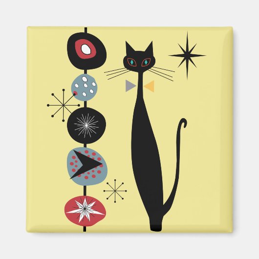 Retro Atomic Era MCM Cool Cat Magneet v1 (Voorkant)