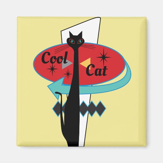 Retro Atomic Era MCM Cool Cat Magneet v2 (Voorkant)
