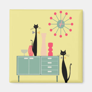 Retro Atomic Era MCM Cool Cat Magneet v4