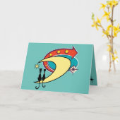Retro Atomic Era MCM Cool Cat Moon Alle Gelegenhed Kaart (Gele Bloem)