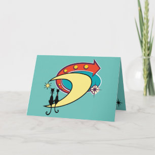 Retro Atomic Era MCM Cool Cat Moon Alle Gelegenhed Kaart