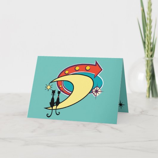 Retro Atomic Era MCM Cool Cat Moon Alle Gelegenhed Kaart (Voorkant)