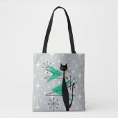 Retro Atomic Era MCM Cool Cat op Grey Tote Bag (Voorkant)