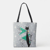 Retro Atomic Era MCM Cool Cat op Grey Tote Bag (Achterkant)