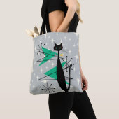 Retro Atomic Era MCM Cool Cat op Grey Tote Bag (Dichtbij)