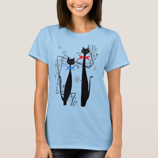 Retro Atomic Era MCM Cool Cat Paar T-shirt (Voorkant)