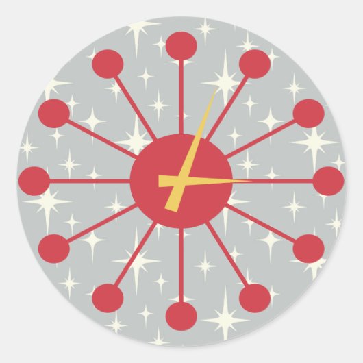 Retro Atomic Era MCM Starburst Klokontwerp Ronde Sticker (Voorkant)