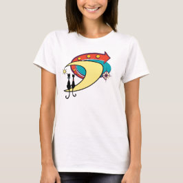 Retro Atomic Era Mid Century Modern Cats & Moon T-shirt
