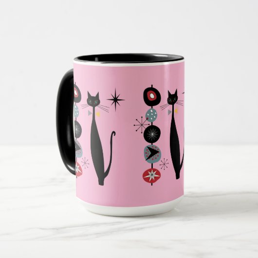 Retro Atomic Era mid Century Modern Cool Cat Kabob Mok (Voorkant links)