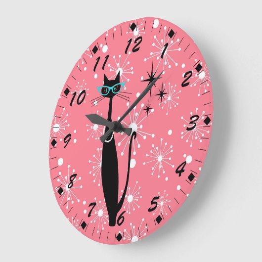 Retro Atomic Era Mid Century Modern MCM Black Cat Grote Klok (Hoek)