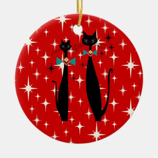 Retro Atomic Era Mid Century Modern MCM Black Cat Keramisch Ornament (Voorkant)