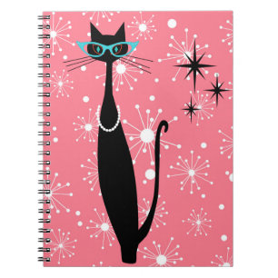 Retro Atomic Era Mid Century Modern MCM Black Cat Notitieboek
