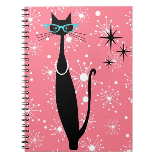 Retro Atomic Era Mid Century Modern MCM Black Cat Notitieboek (Voorkant)