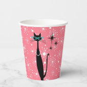 Retro Atomic Era Mid Century Modern MCM Black Cat Papieren Bekers (Voorkant)