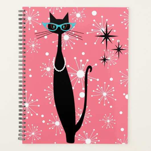 Retro Atomic Era Mid Century Modern MCM Black Cat Planner (Voorkant)
