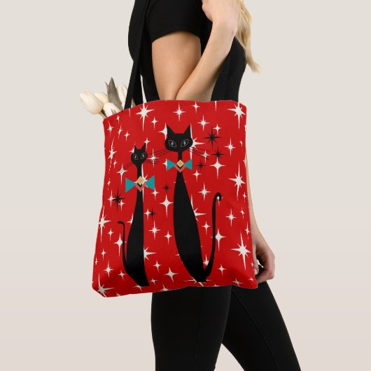Retro Atomic Era Mid Century Modern MCM Black Cat Tote Bag (Dichtbij)