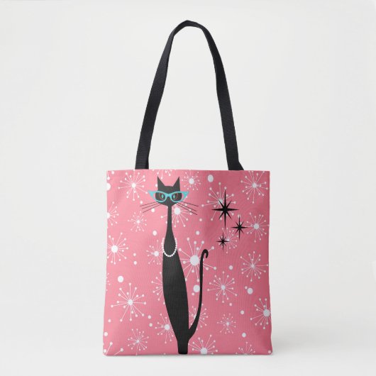 Retro Atomic Era Mid Century Modern MCM Black Cat Tote Bag (Voorkant)