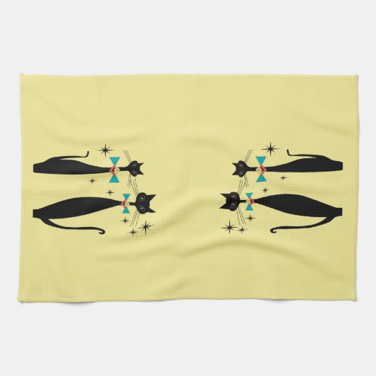 Retro Atomic Era Mid Century Modern MCM Cool Cats Theedoek (Horizontaal)