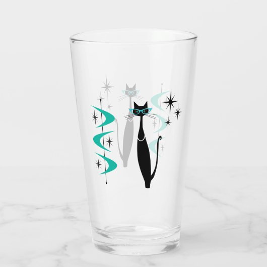 Retro Atomic Era Mid Century Modern MCM Kitty Cat Glas (Achterkant)