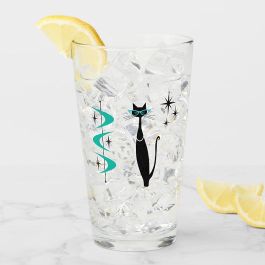 Retro Atomic Era Mid Century Modern MCM Kitty Cat Glas (Voorkant ijs)
