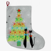 Retro Atomic Era midden-eeuwse moderne kerstkatten Grote Kerstsok (Voorkant)