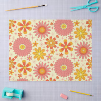 Retro atomic flowers with starbursts on cream  tissuepapier