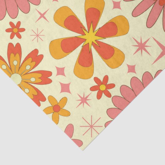 Retro atomic flowers with starbursts on cream  tissuepapier (Detail)
