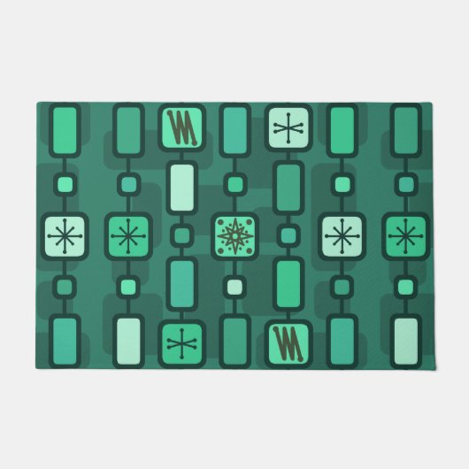 Retro Atomic Geometric Art Blauwgroen Deurmat (Voorkant)