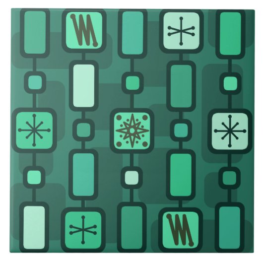 Retro Atomic Geometric Art Blauwgroen Tegeltje (Voorkant)