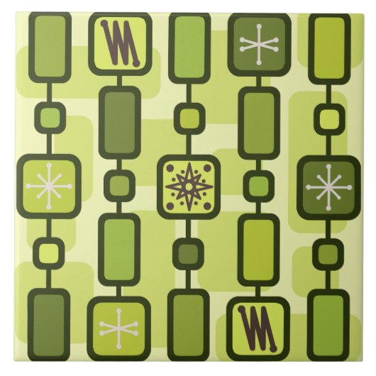 Retro Atomic Geometric Art Chartreuse Tegeltje (Voorkant)