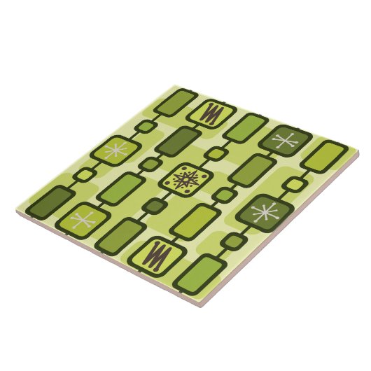 Retro Atomic Geometric Art Chartreuse Tegeltje (Zijkant)