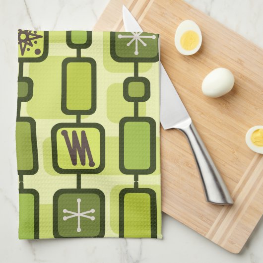 Retro Atomic Geometric Art Chartreuse Theedoek (Quarter Fold)