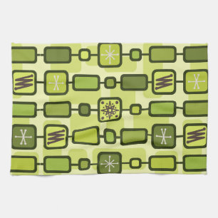 Retro Atomic Geometric Art Chartreuse Theedoek