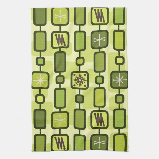 Retro Atomic Geometric Art Chartreuse Theedoek (Verticaal)